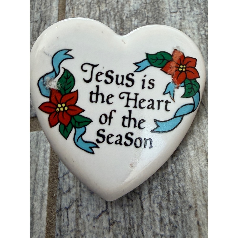 HOL Heart Pin House of Lloyd Jesus is Heart of Season Christmas Brooch Lapel 90s